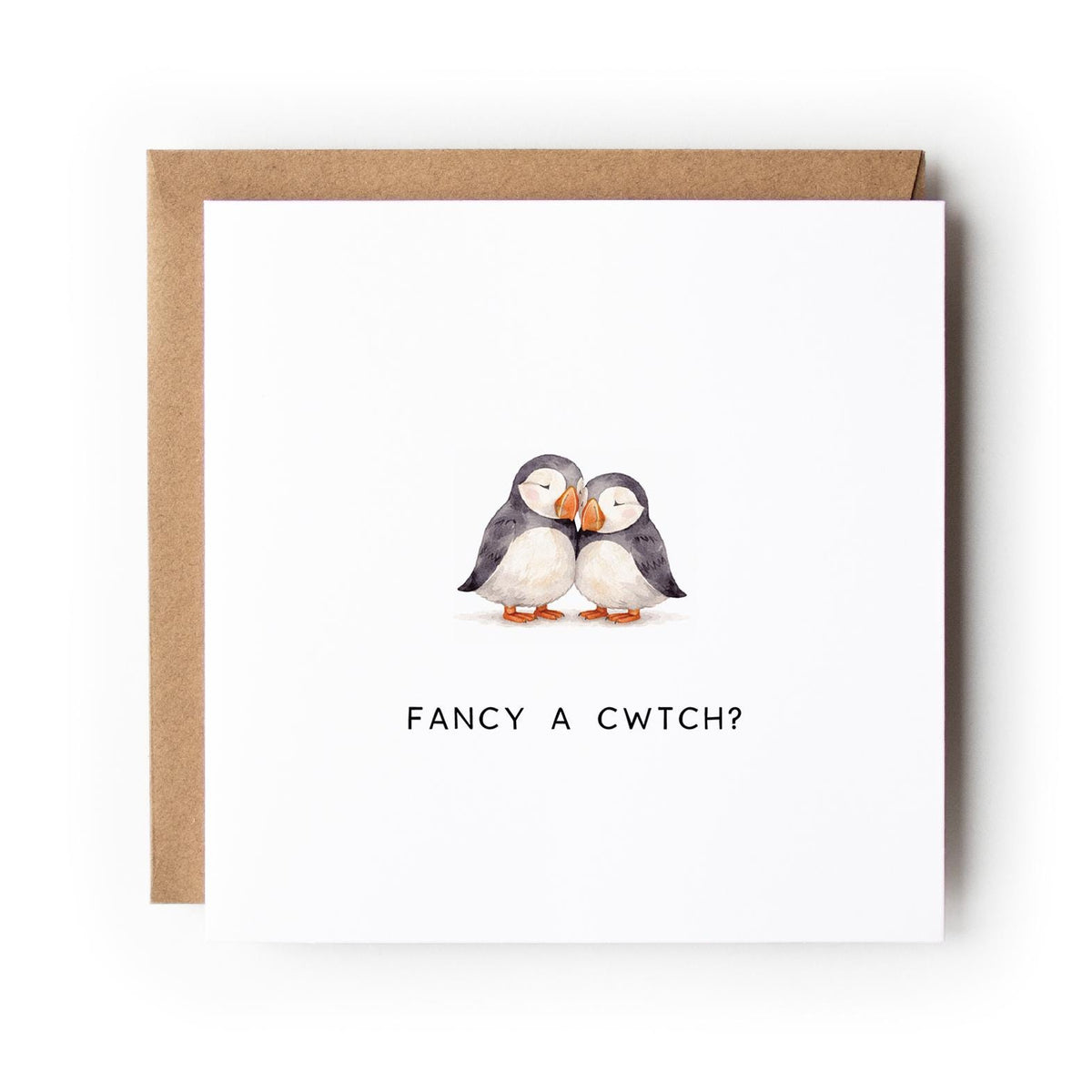 Welsh Puffin Valentine’s Card, Fancy a Cwtch?, Welsh Love Card