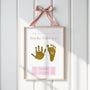 A5 Pink Personalised Baby Hand & Footprint Metallic Foil Print, New Baby Keepsake Gift, With Ink-less Ink Kit