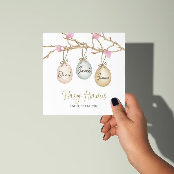 Personalised Easter Card for Family, Cerdyn Pasg Cymraeg Personol i Deulu