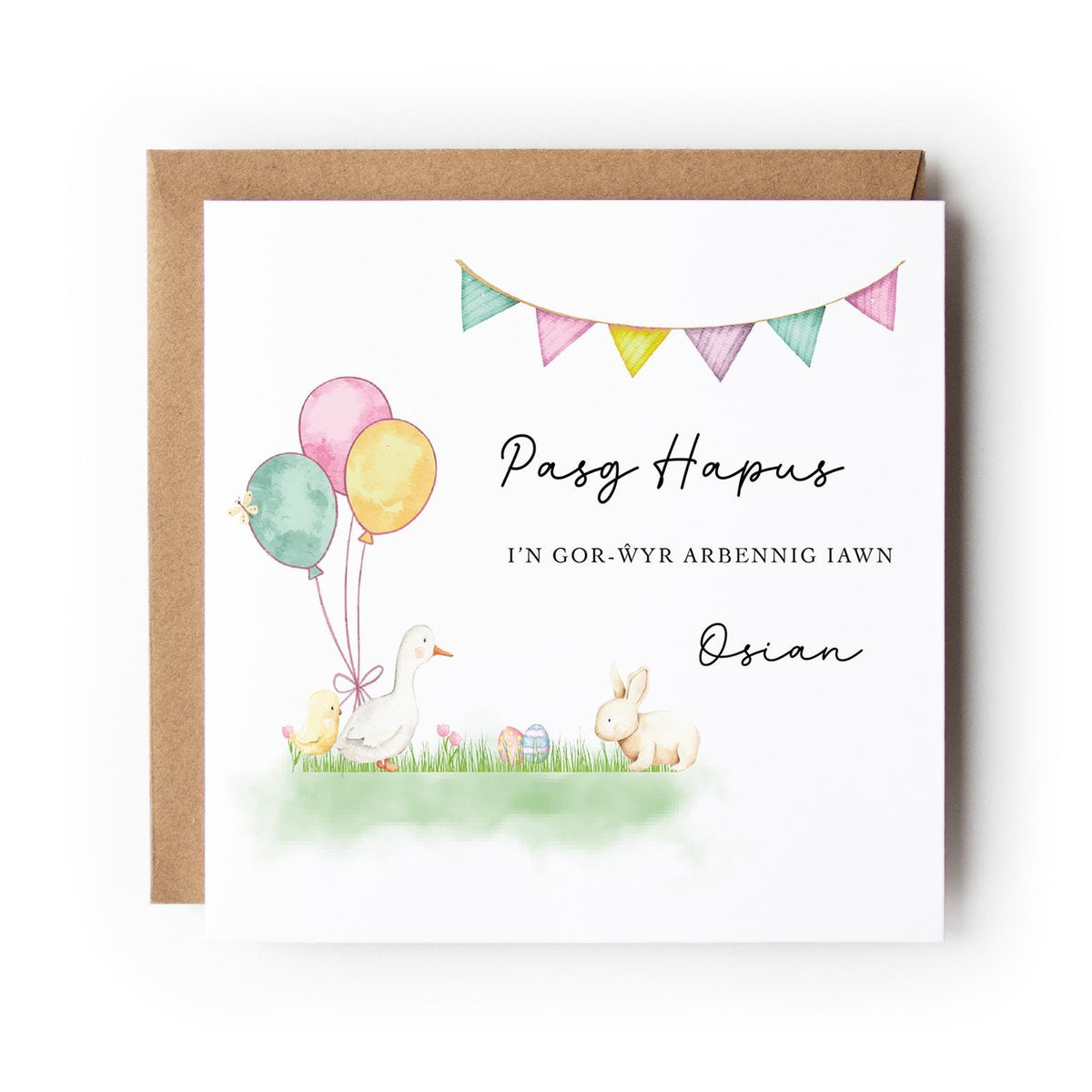 Personalised Welsh Easter Card for Great-Grandchild, Cerdyn Pasg Cymraeg personol i gor-wyres neu gor-ŵyr, Cerdyn Pasg Hapus