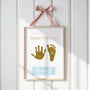 A5 Blue Personalised Baby Hand & Footprint Metallic Foil Print, New Baby Keepsake Gift, With Ink-less Ink Kit
