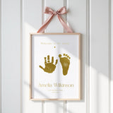 Welcome to the world Personalised Baby Hand & Footprint Metallic Foil Print, New Baby Keepsake Gift, With Ink-less Ink Kit