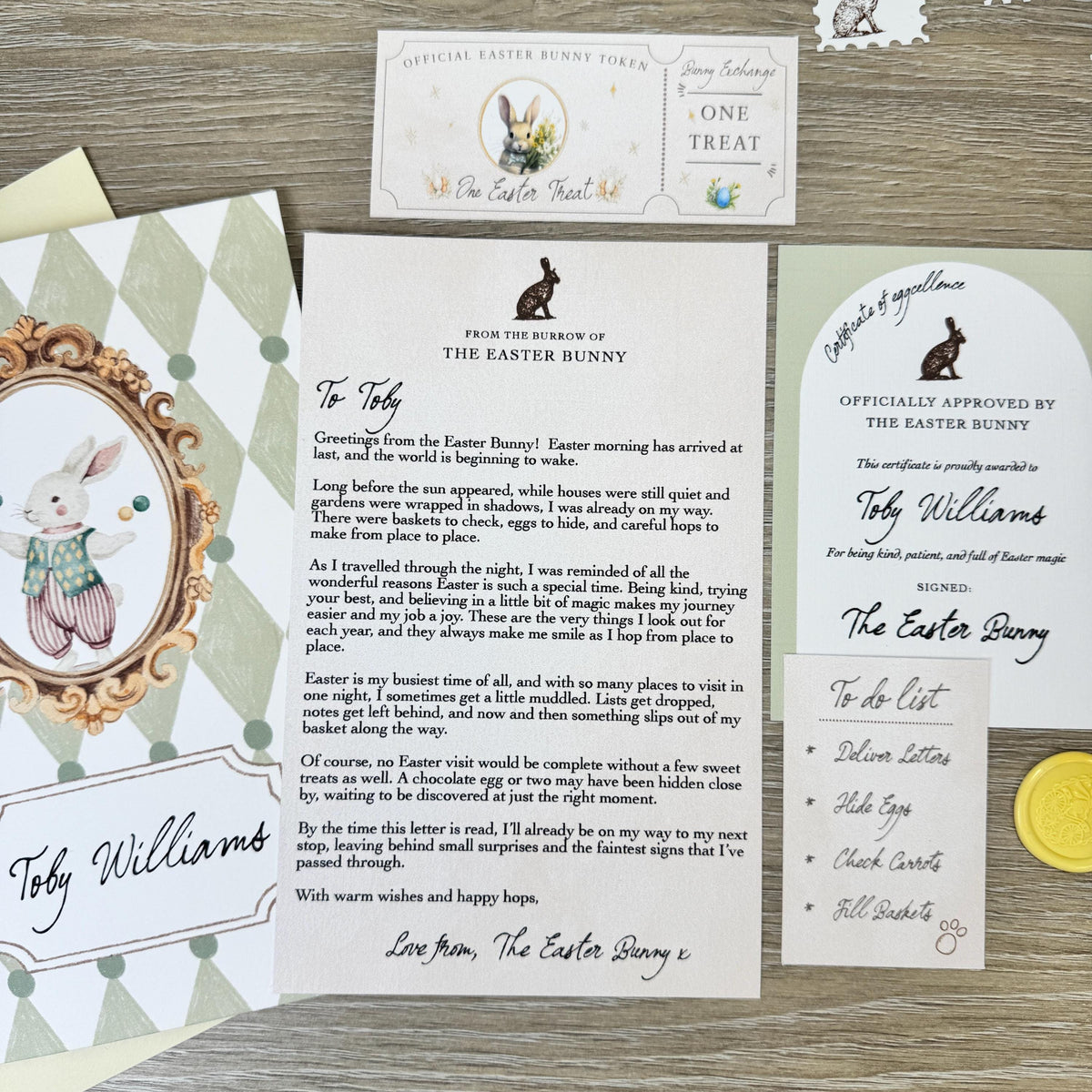 Personalised Easter Bunny Letter Set, Easter Morning Keepsake, Magical Easter Letter for Children