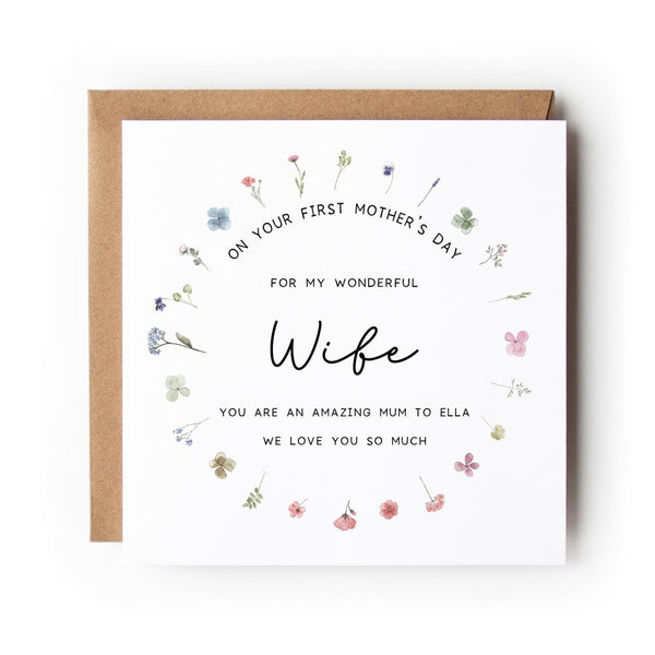 First Mother’s Day Card for my Wife, New Mum, Floral Design