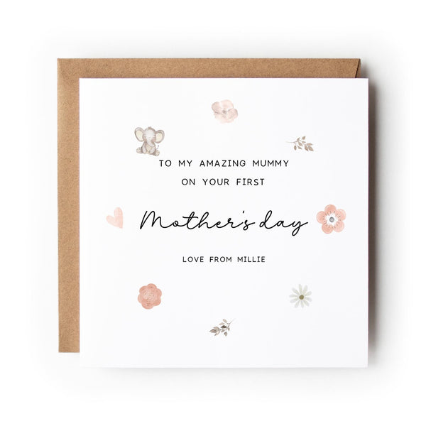 Personalised First Mother's Day Card, Watercolor Elephant