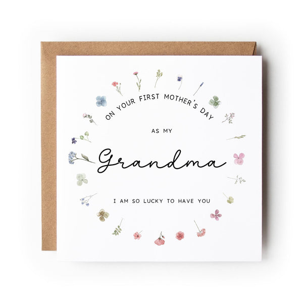 First Mother’s Day card, Nana, Grandma, Gigi or any Name, Floral Wreath Design