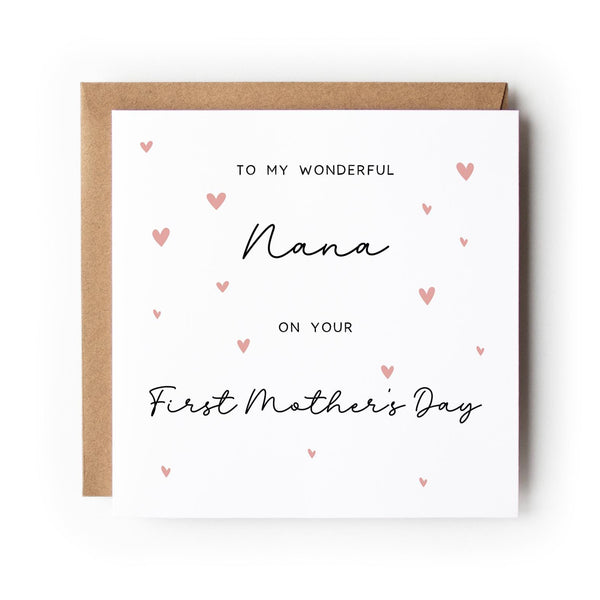 First Mother’s Day card, Nana, Grandma, Gigi or any Name, Watercolour Heart Design