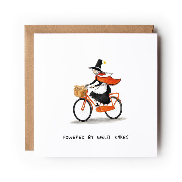 Welsh Lady Greeting Card, Powered by Welsh Cakes
