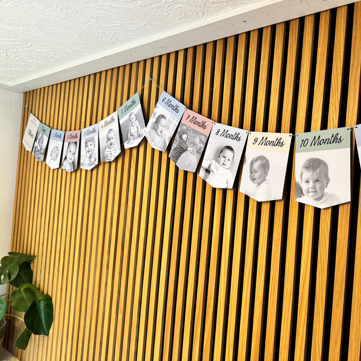 Newborn to 12 Months Milestone Bunting, First Birthday Photo Bunting, Keepsake Prints
