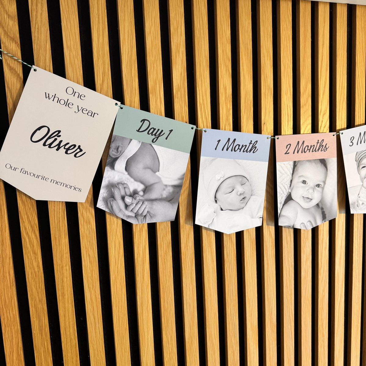 Newborn to 12 Months Milestone Bunting, First Birthday Photo Bunting, Keepsake Prints