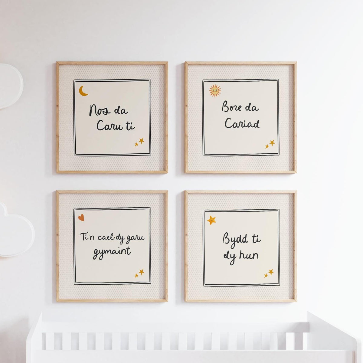Welsh Nursery Prints, Set of 4, Welsh Language Wall Art