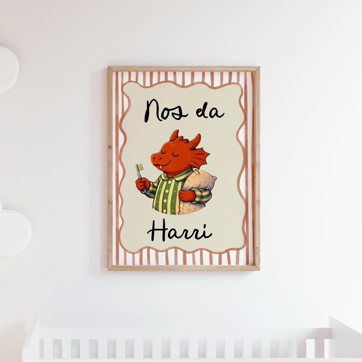 Welsh Dragon Nursery Print Set of 2, Nos Da & Bore Da