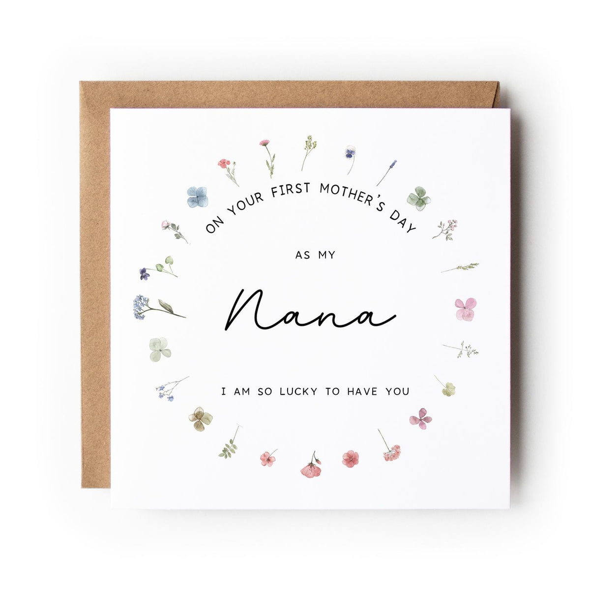 First Mother’s Day card, Nana, Grandma, Gigi or any Name, Floral Wreath Design