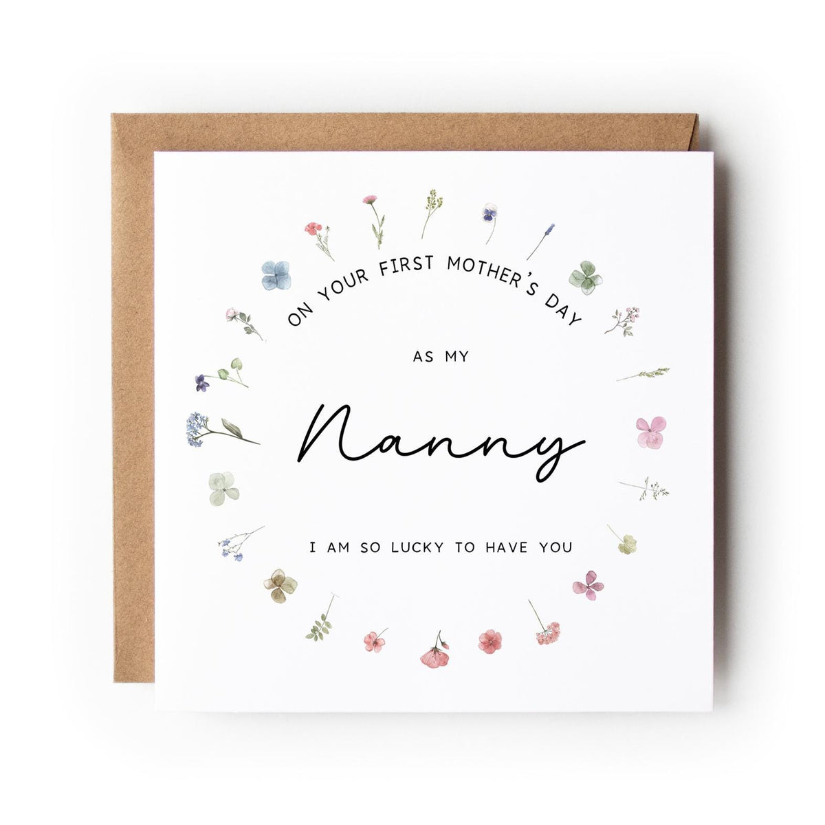 First Mother’s Day card, Nana, Grandma, Gigi or any Name, Floral Wreath Design