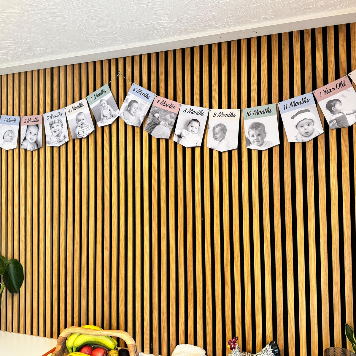 Newborn to 12 Months Milestone Bunting, First Birthday Photo Bunting, Keepsake Prints