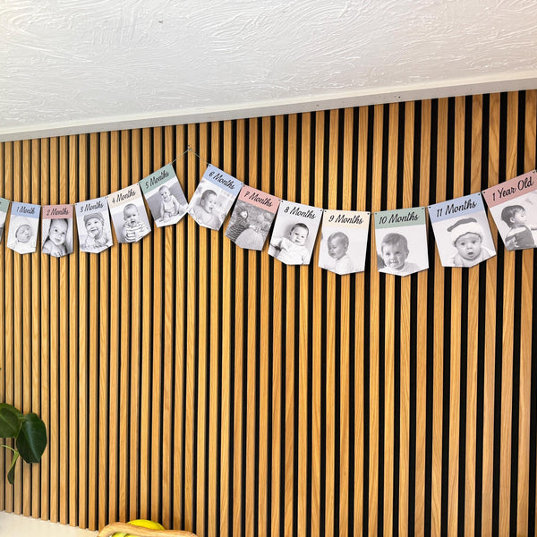 Newborn to 12 Months Milestone Bunting, First Birthday Photo Bunting, Keepsake Prints