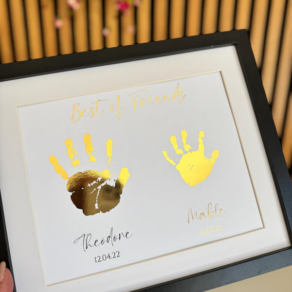 Personalised Gold Foil Handprint Art, Sibling Friends Keepsake Print