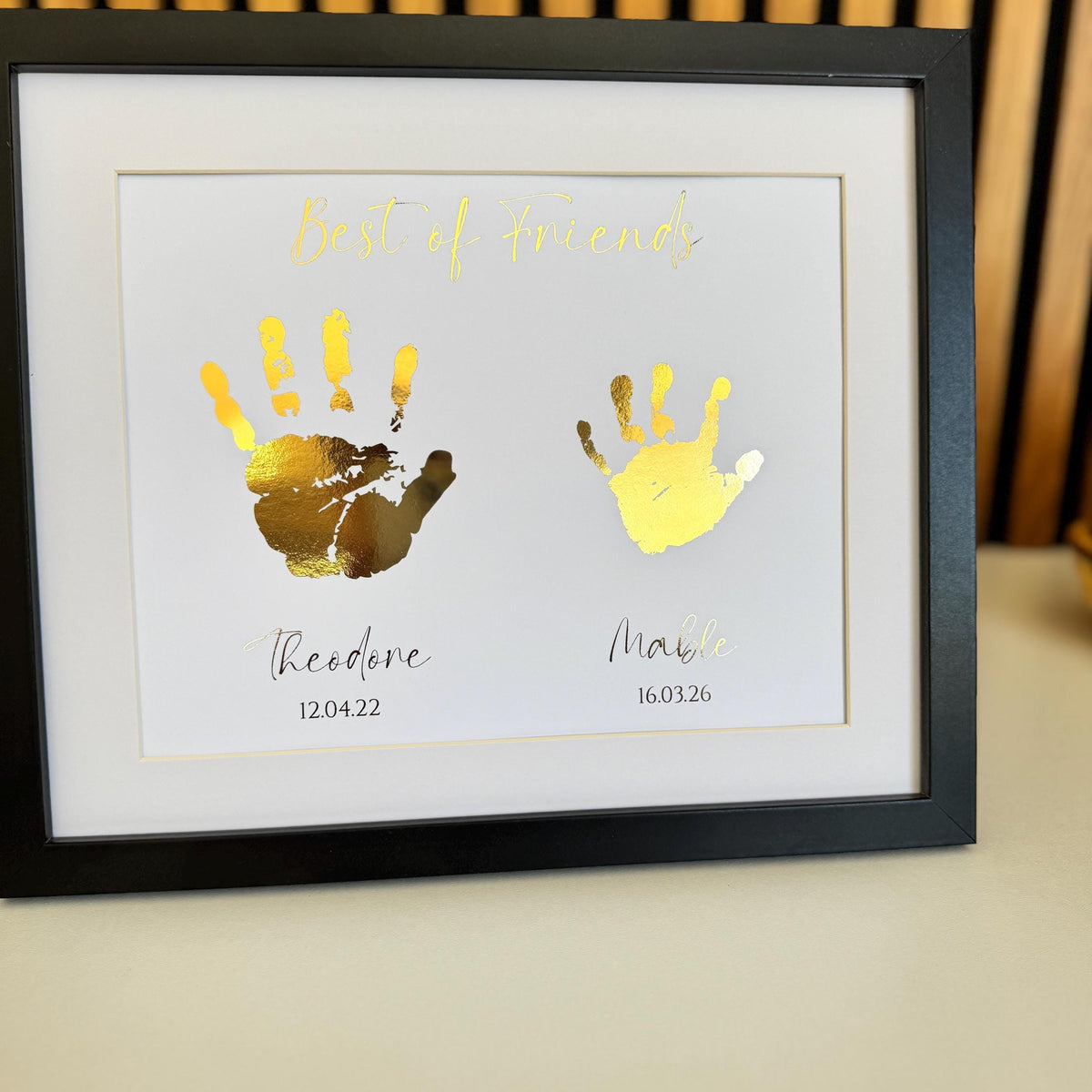 Personalised Gold Foil Handprint Art, Sibling Friends Keepsake Print