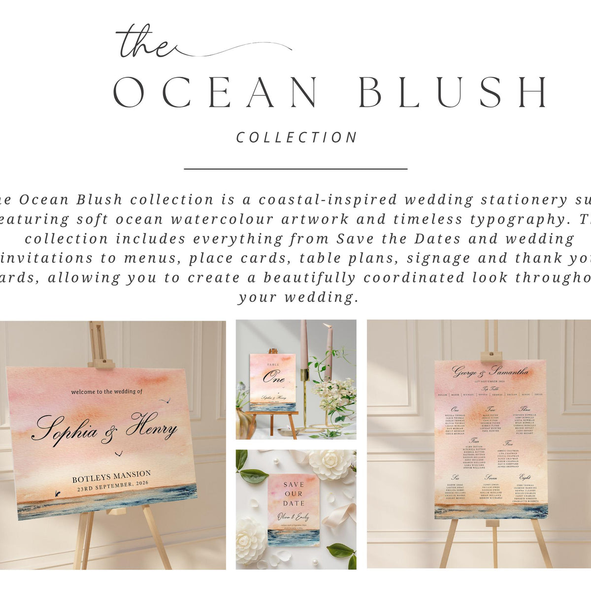 Ocean Blush Wedding Welcome Sign, Coastal Wedding Decor