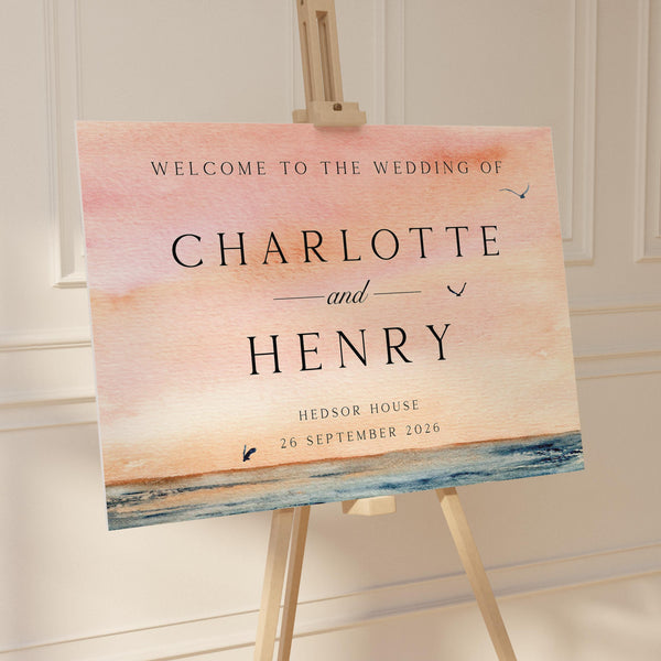 Ocean Blush Wedding Welcome Sign, Coastal Wedding Decor