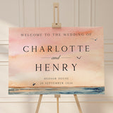 Ocean Blush Wedding Welcome Sign, Coastal Wedding Decor