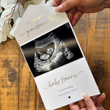 Gold Foil Scan Photo Pregnancy Reveal Card, Personalised Baby Announcement Keepsake