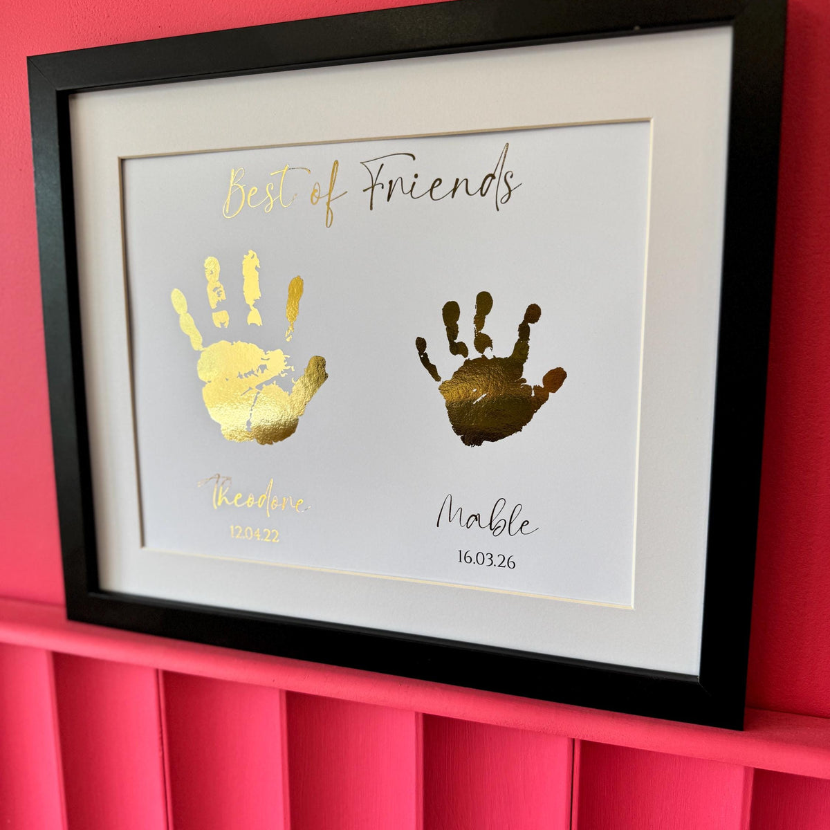 Personalised Gold Foil Handprint Art, Sibling Friends Keepsake Print