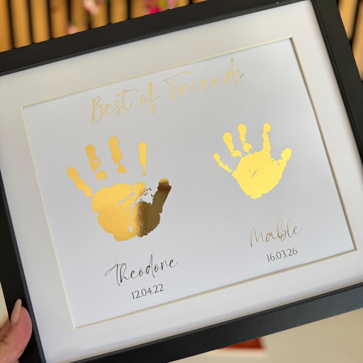 Personalised Gold Foil Handprint Art, Sibling Friends Keepsake Print