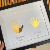Personalised Gold Foil Handprint Art, Sibling Friends Keepsake Print