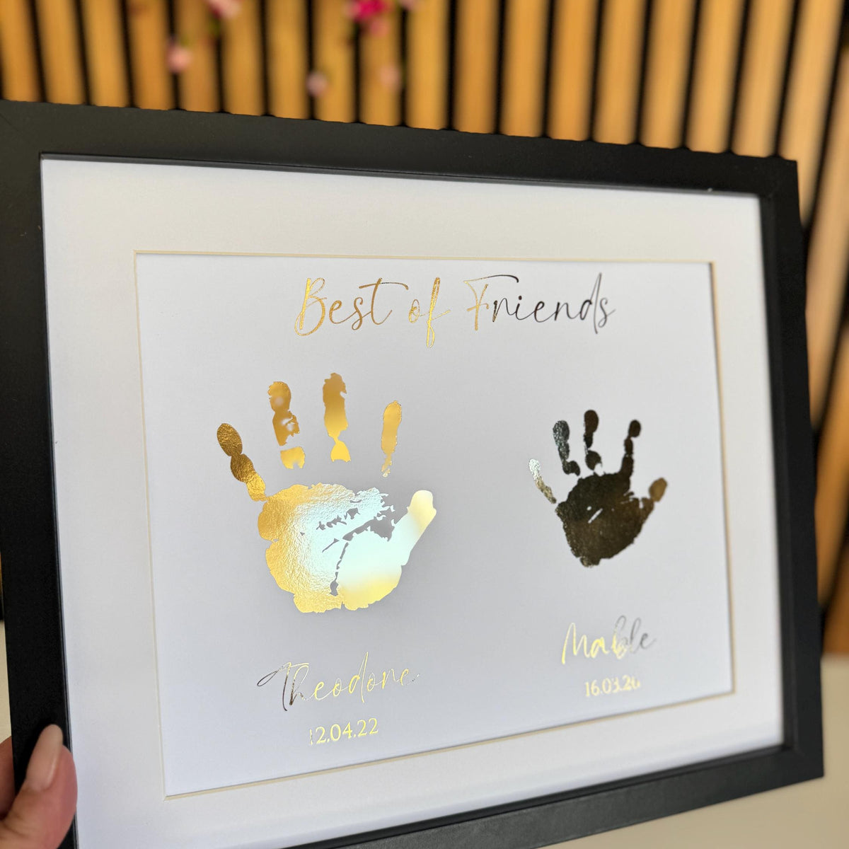 Personalised Gold Foil Handprint Art, Sibling Friends Keepsake Print