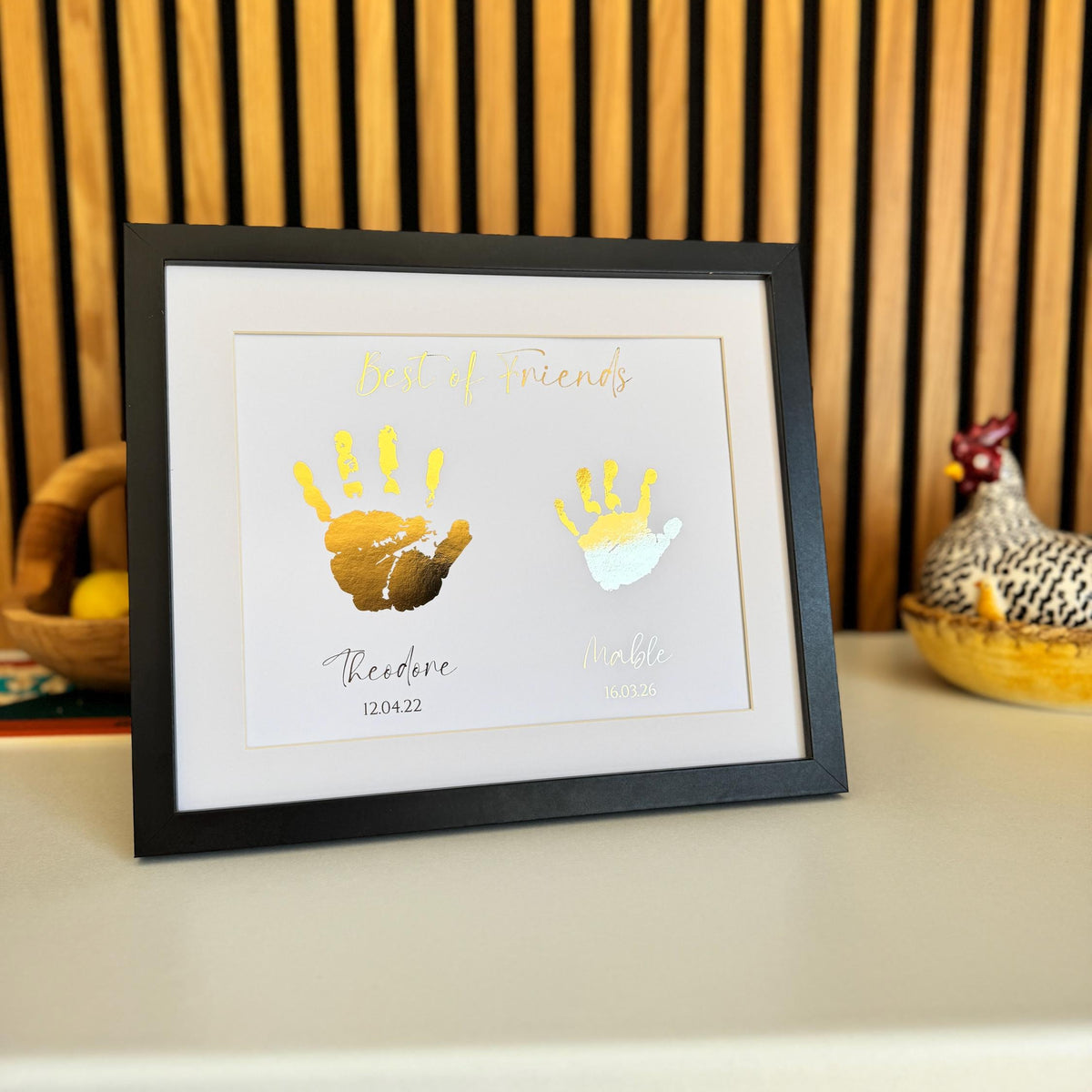 Personalised Gold Foil Handprint Art, Sibling Friends Keepsake Print