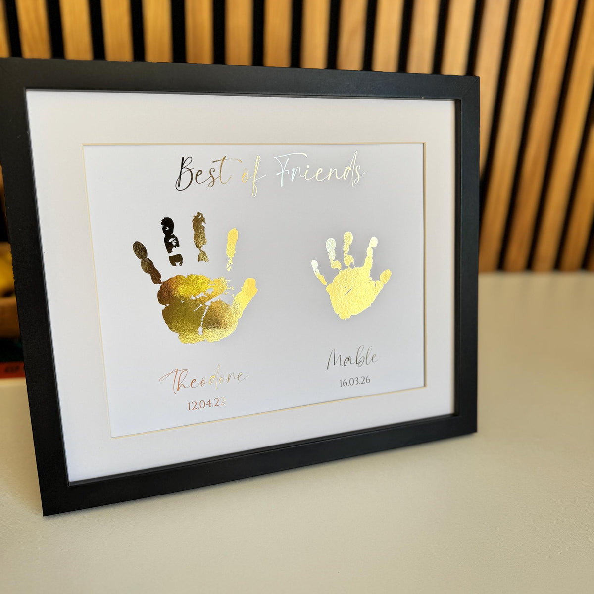 Personalised Gold Foil Handprint Art, Sibling Friends Keepsake Print