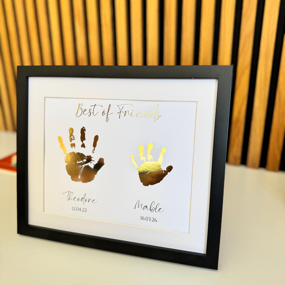 Personalised Gold Foil Handprint Art, Sibling Friends Keepsake Print