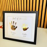 Personalised Gold Foil Handprint Art, Sibling Friends Keepsake Print
