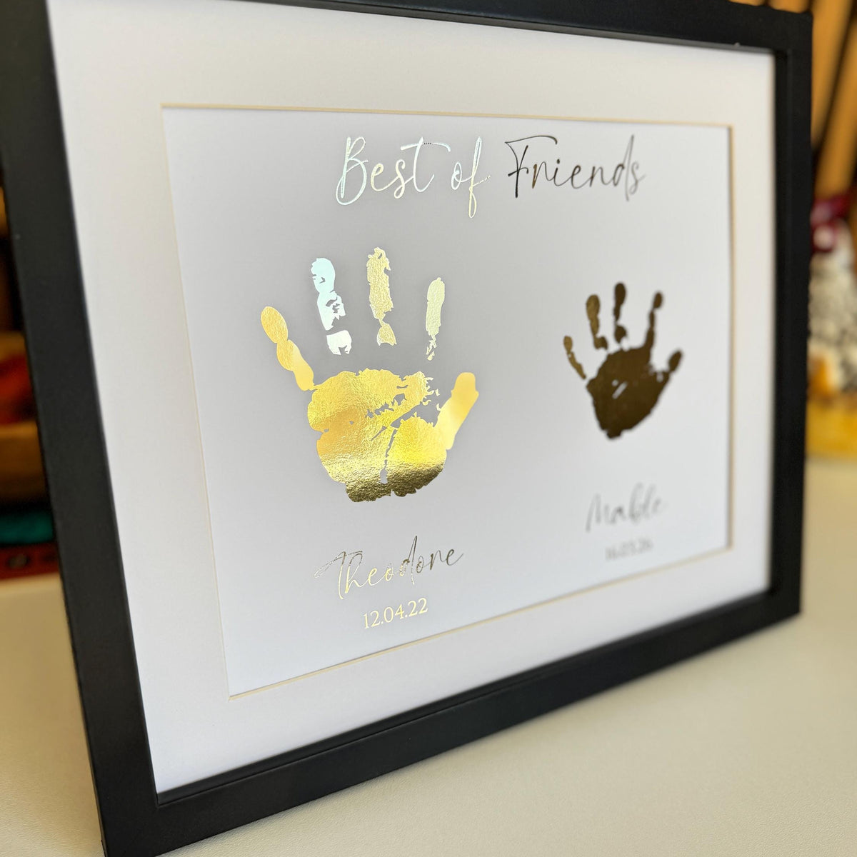 Personalised Gold Foil Handprint Art, Sibling Friends Keepsake Print