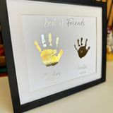 Personalised Gold Foil Handprint Art, Sibling Friends Keepsake Print