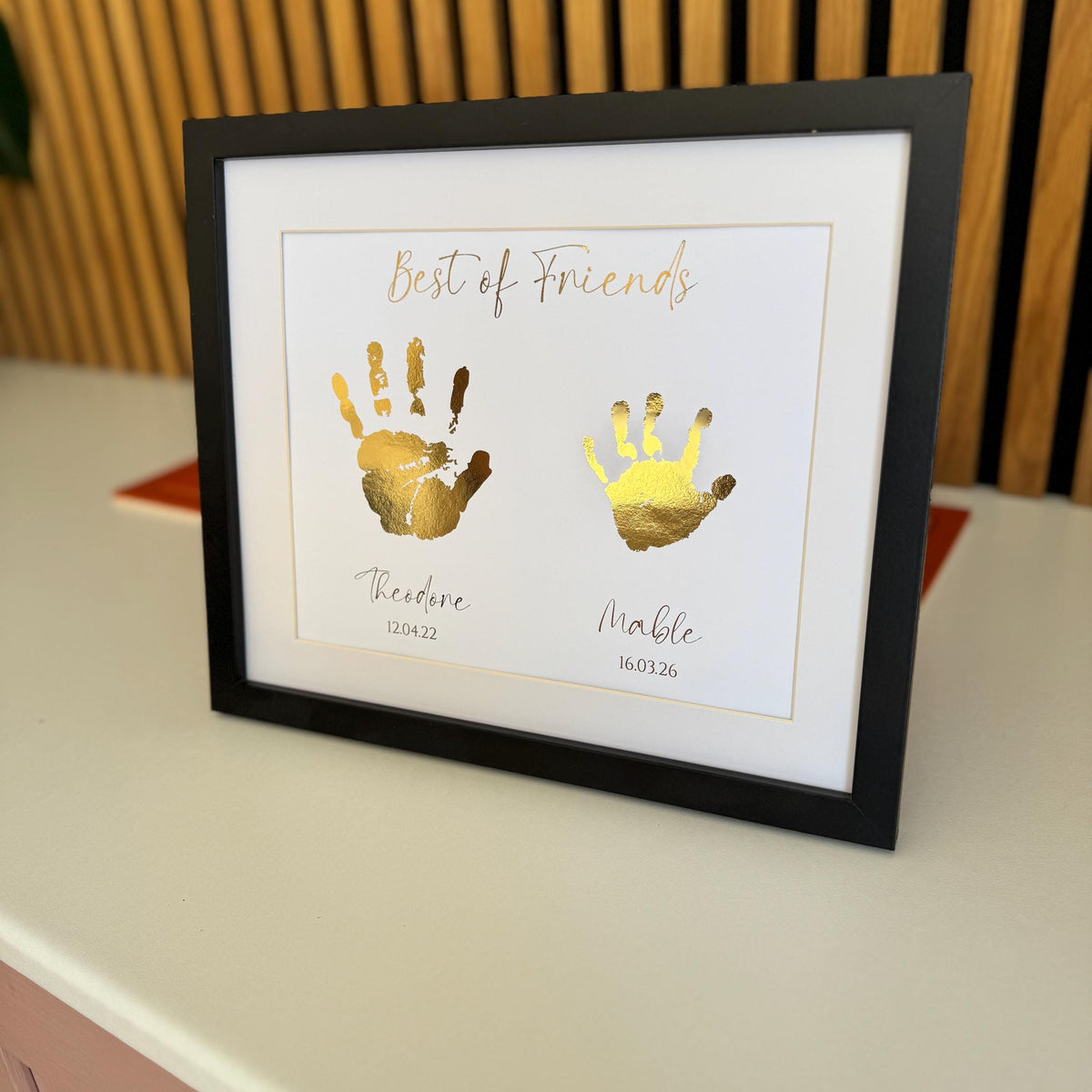Personalised Gold Foil Handprint Art, Sibling Friends Keepsake Print