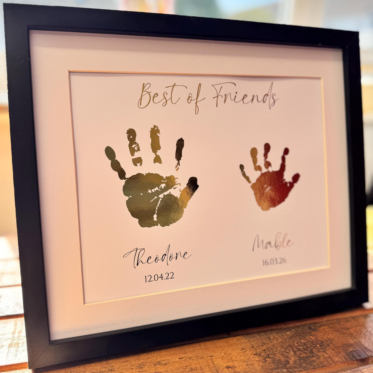 Personalised Gold Foil Handprint Art, Sibling Friends Keepsake Print
