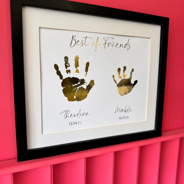 Personalised Gold Foil Handprint Art, Sibling Friends Keepsake Print