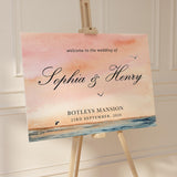 Ocean Blush Wedding Welcome Sign, Coastal Wedding Decor