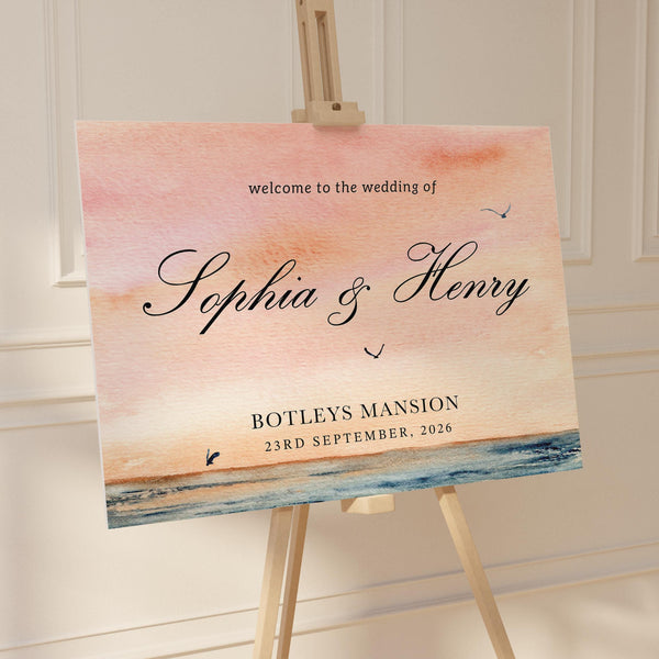 Ocean Blush Wedding Welcome Sign, Coastal Wedding Decor