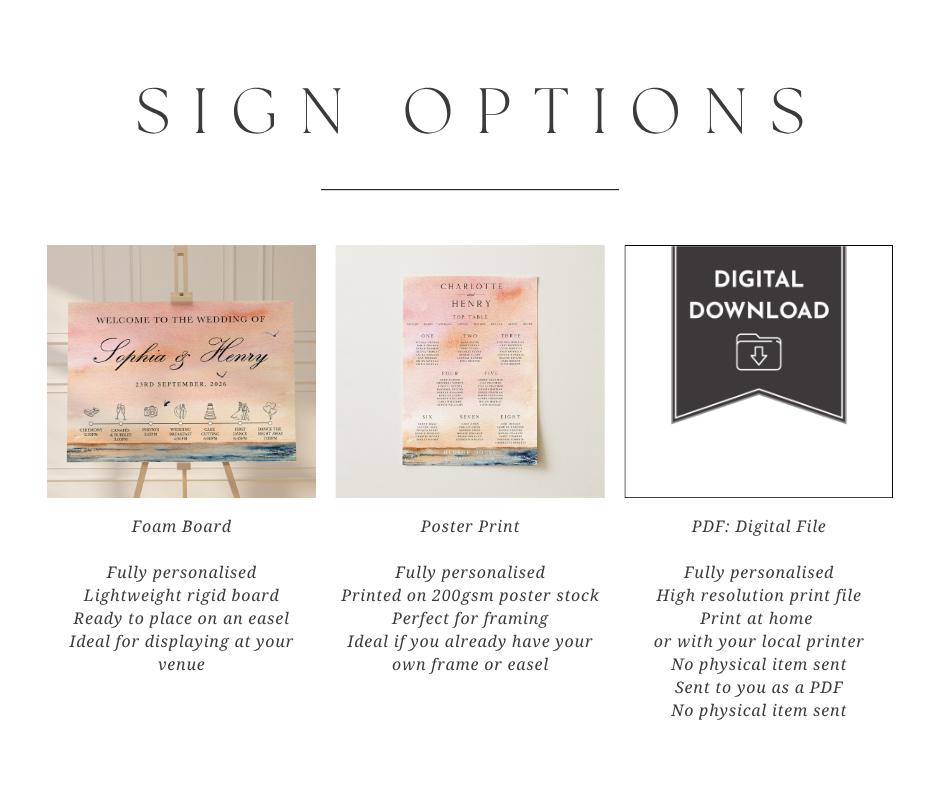 Ocean Blush Wedding Welcome Sign, Coastal Wedding Decor