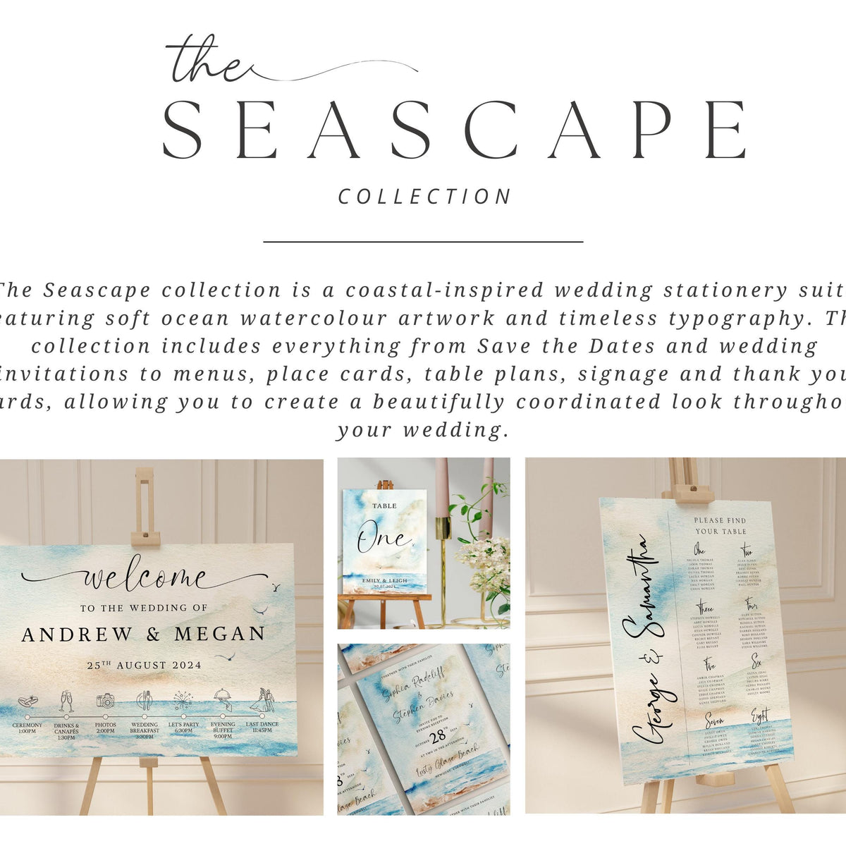 Seascape Wedding Welcome Sign: Coastal Watercolour With Schedule