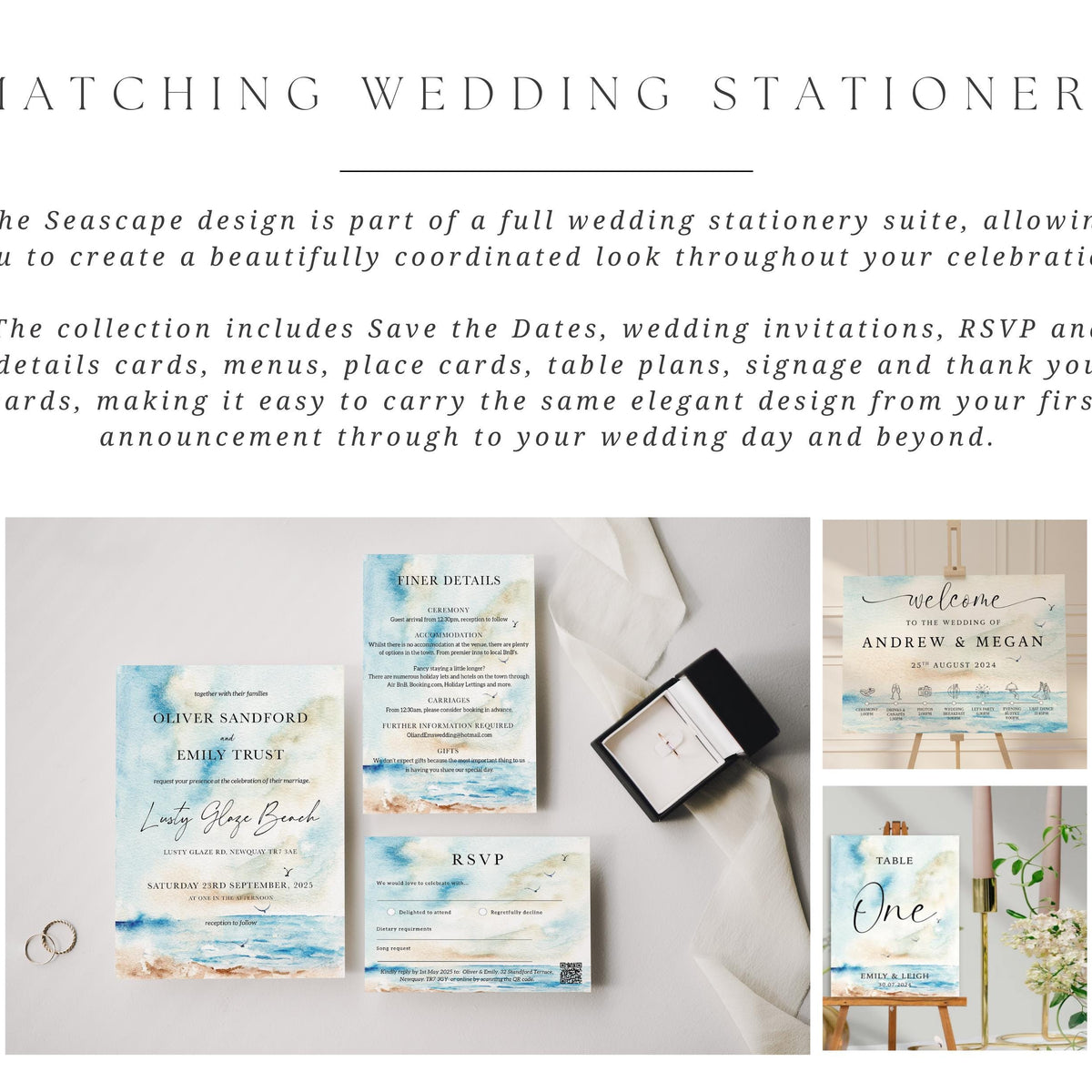 Seascape Wedding Welcome Sign: Coastal Watercolour With Schedule