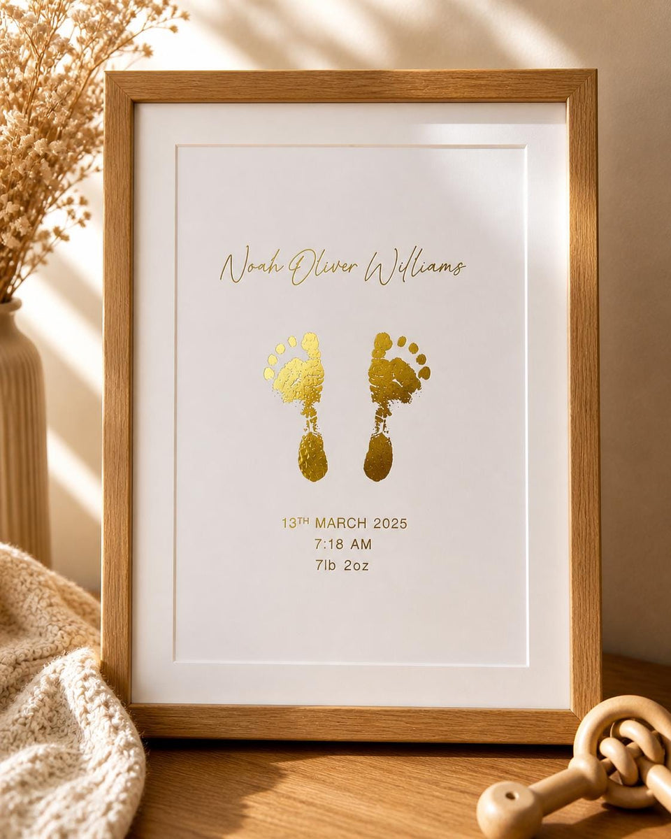 A5 Baby Hand & Footprint Gold Foil Keepsake Gift