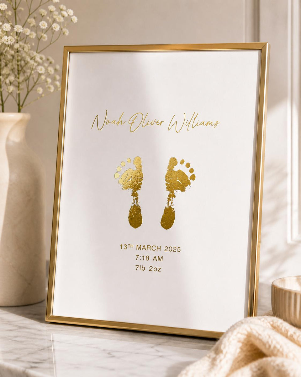 A5 Baby Hand & Footprint Gold Foil Keepsake Gift