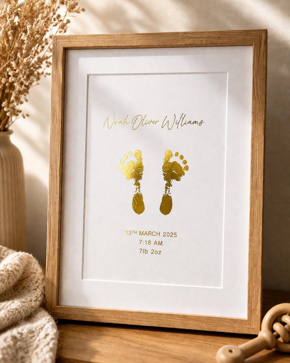 A5 Baby Hand & Footprint Gold Foil Keepsake Gift