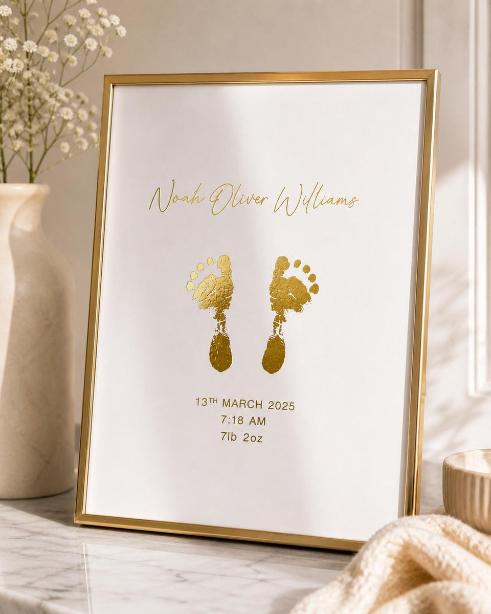 A5 Baby Hand & Footprint Gold Foil Keepsake Gift