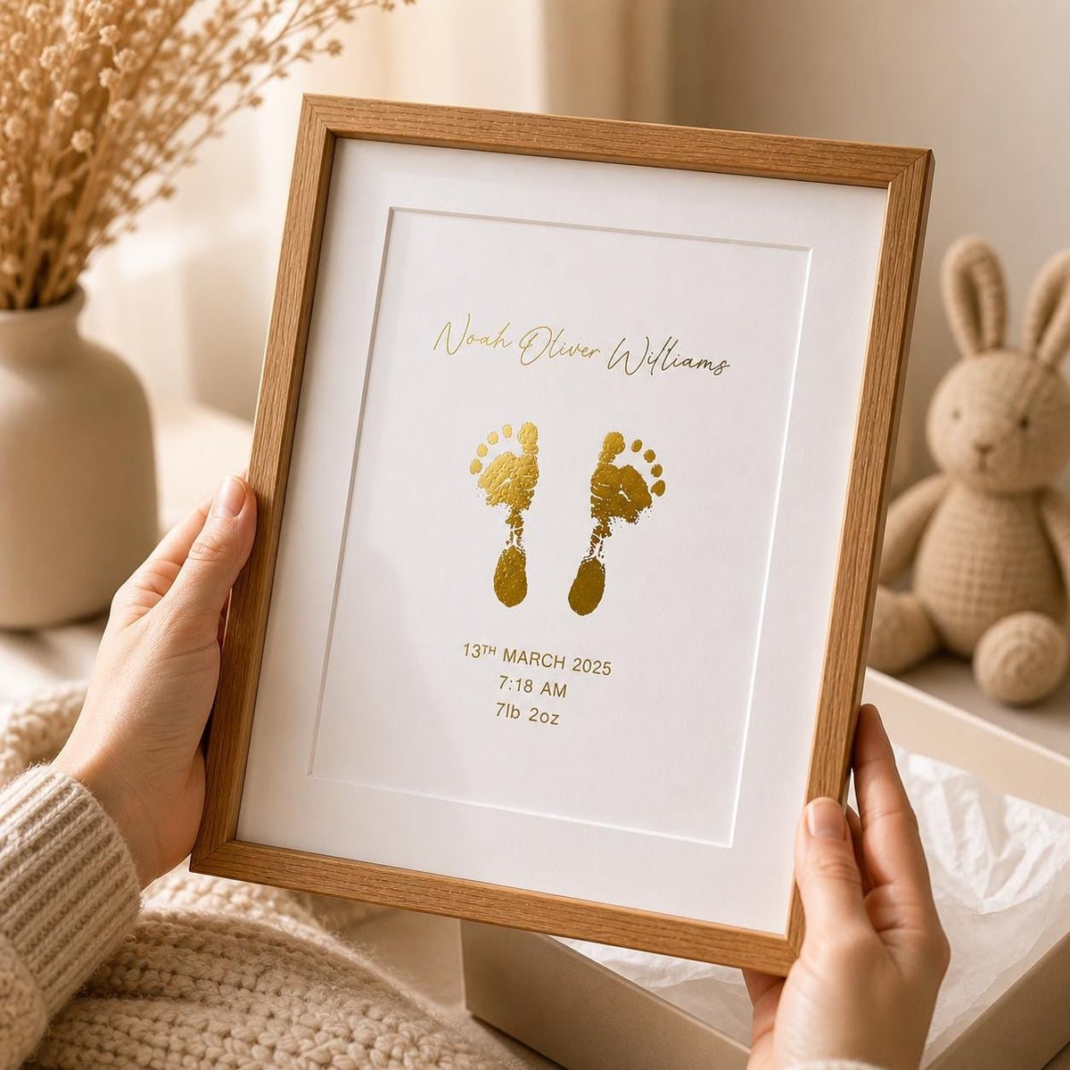 A5 Baby Hand & Footprint Gold Foil Keepsake Gift