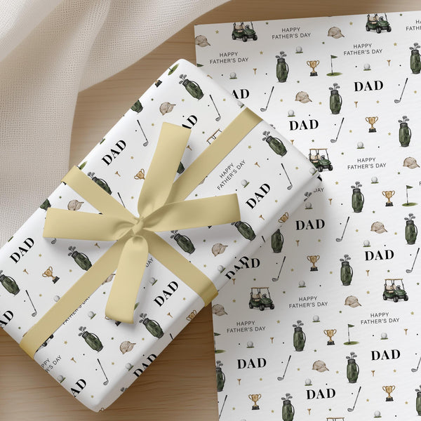 Golf Father’s Day Wrapping Paper, Dad Golf Gift Wrap, Golfing Gift Wrap for Dad, Personalised Father’s Day Wrapping Paper
